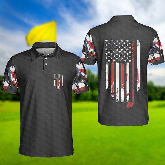 Golf USA Polo Shirt, American Flag Patriotic Golf Polo Shirt For Men, Golfer Gift,
