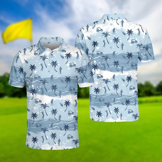 Palm Trees Ocean Vibe Golf Polo Shirt, Summer Golf Shirt, Golf Lover Shirt, Summer Matching Golf Shirt