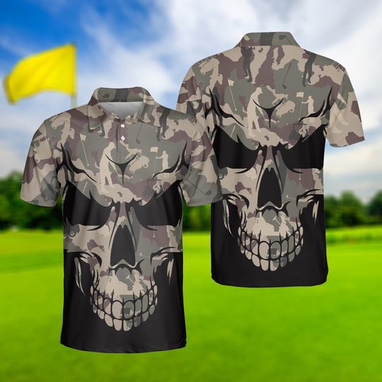 Men Golf Set Skull Golf Polo Shirt, Military Golfer Polo Shirt, Golf Golf Shirt For Men