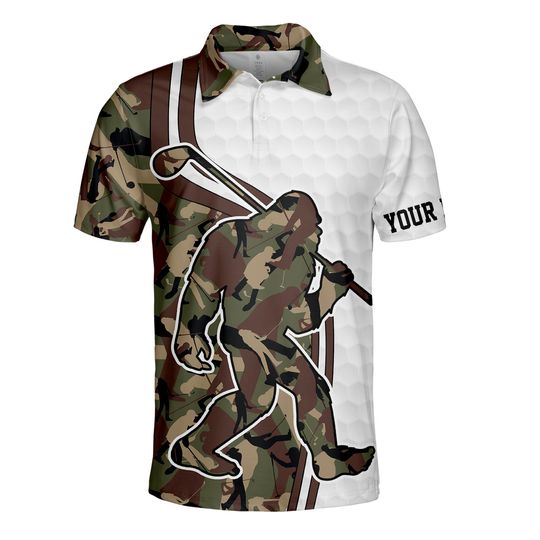 Personalized Bigfoot Golf Polo Shirts for Men,Custom Name Bigfoot Sasquatch Golf Player Button Down