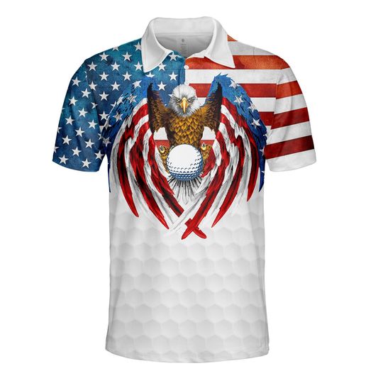 American Eagle Golf Polo Shirts for Men, US Flag Golf Players