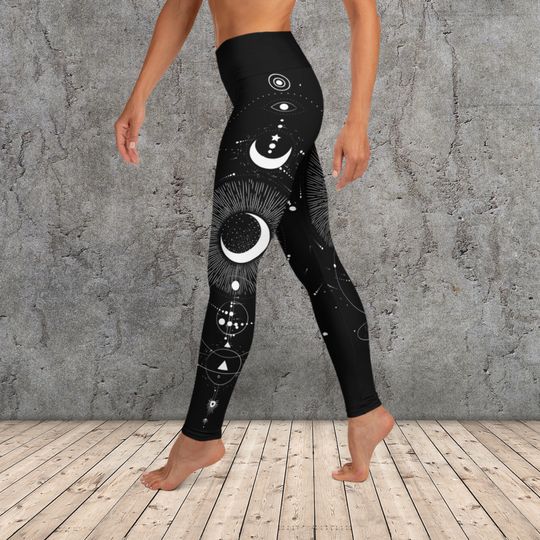 Moon Yoga Leggings - Black Leggings - Workout Legging - Zodiac Clothing