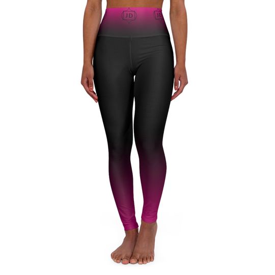 High waisted pink to black gradient yoga leggings