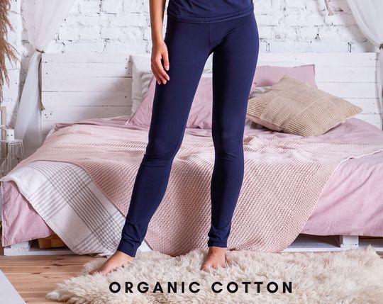 WOMEN YOGA LEGGINGS - Ladies Yoga Pants, Organic Cotton Leggings, Dark Blue Leggings
