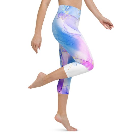 Yoga Capri Legging, Abstract Water Colour Print, Workout Capri, Fitness Capri, Women Activewear