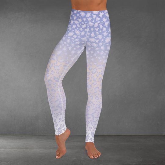 Leopard Pattern Yoga Legging in Purple and Lilac, Ladies Ombre Fitness Pants