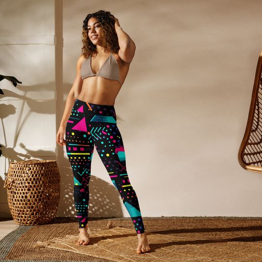 80s Retro Yoga Leggings, Funky Workout Pants for her, Athleisure wear for her