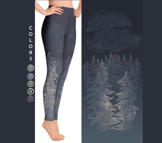 Forest Night Yoga Leggings - Workout Tights - Patterned Yoga Pants - Nature Leggings women - Colorful Yoga Tights