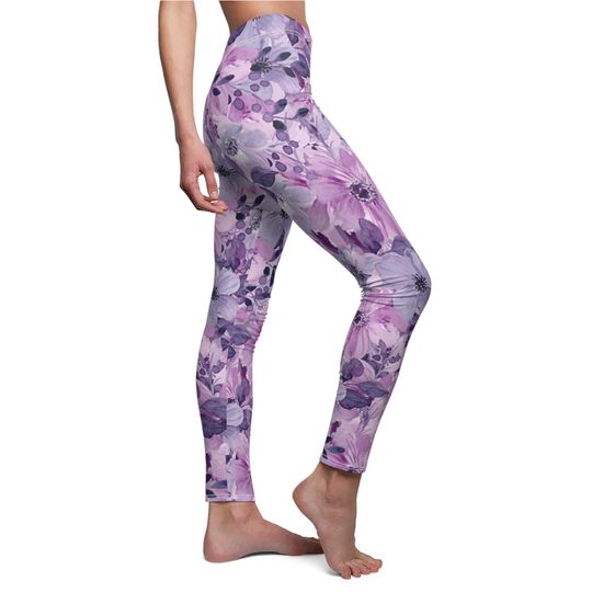 Women's Cut & Sew Casual (AOP) Comfy Cozy Leggings Floral Pants Purple Floral Leggings