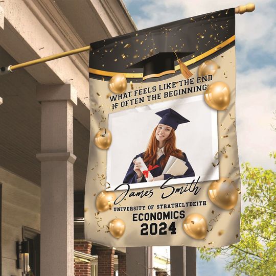 Personalized the End If Often the Beginning House Flag | Graduation Flag | College Class of 2024 Grad Flag