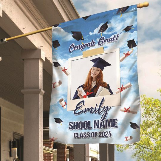 Graduation Congrats Grad Class Of 2024 Custom Photo Personalized | Senior House Flag | Personalized Photo Graduation Gifts
