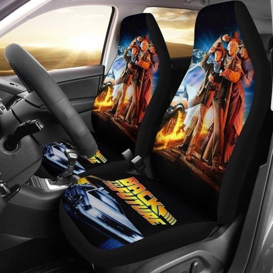 Vintage Back To Future Car Seat Covers Set | Dr Emmett Brown Marty McFly Car Accessories | Back To The Future Seat Cover For Car