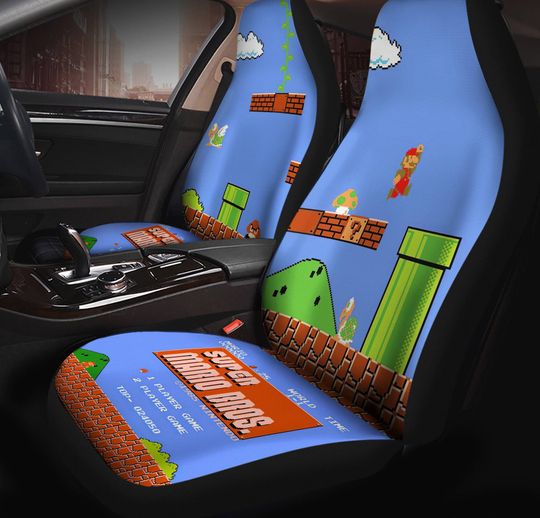 Super Mario Lets Play Car Seat Covers Set | Super Mario Bros Car Accessories | Mario Video Game Seat Cover For Car