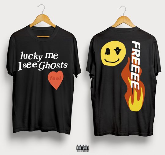 Lucky Me I See Ghosts Kanye West Kid Cudi Music Rap Graphic Merch Double Side T-shirt