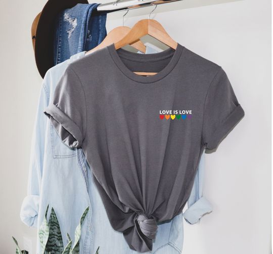 Love is Love Rainbow Heart Shirt, pocket size T Shirt
