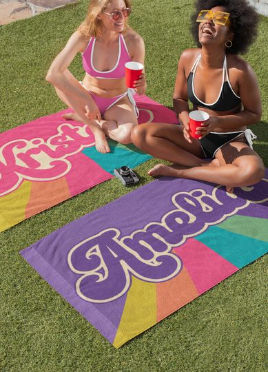 Groovy Retro Style Personalized Beach Towel, Multicolor Custom Pool Towel, 70s  Birthday Vacation Gift, 90s Bachelorette, Bridesmaid Towel