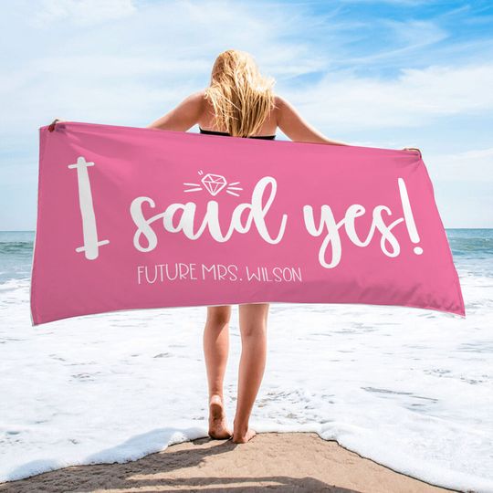 Personalized I Said yes! Future Mrs. Name Beach Towel, Bride Custom Pool Towel, Bachelorette Party Towel, Honeymoon Towel, Gift for Bride