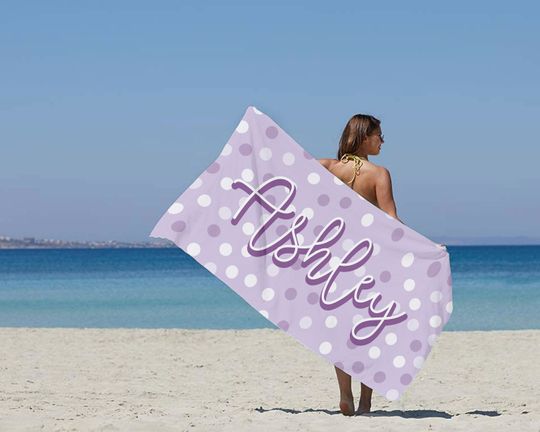 Polka Dots Retro Custom Beach Towel, Adult/Kids Personalized Name Pool Towel,Family Vacation Bath Towel, Birthday Summer Gift, Confetti Gift