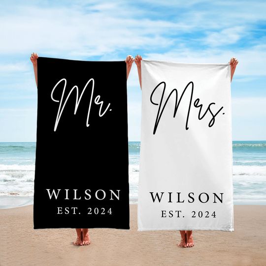 Honeymoon Mr. and Mrs. Beach Towels, Couple Pool Towel Bride Personalized Beach Towel, Wedding Newlywed Gift, Groom Gift Beach Bachelorette