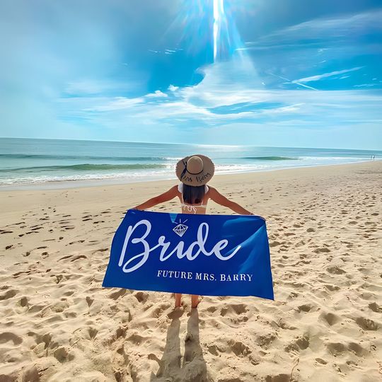 Bride and Bridesmaid Custom Beach Towel, Bride Beach Towel, Personalized Beach Towel, Custom Beach Towel,Bachelorette Bride Beach Towel