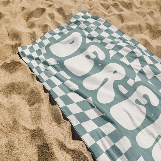 Retro Checkered Beach Towel, Personalized Beach Towel, Birthday Vacation Gift, Bachelorette Party Favors, Kids Towels, Custom Gifts