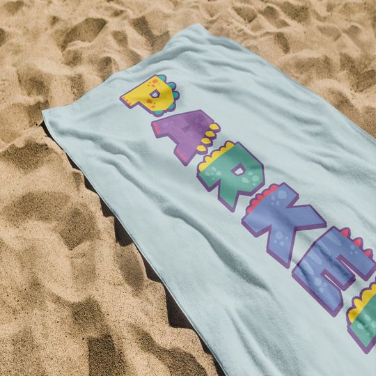 Dino Beach Towel, Personalized Beach Towel, Custom Name Towel, Birthday Gift, Kids Beach Towel, Vacation Gift, Boys Towels, Gift For Boys