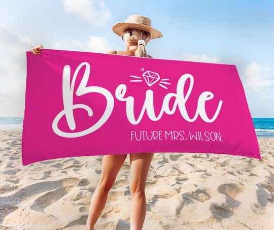Bachelorette Bride Beach Towel, Personalized Gift for Bride,  Mrs Custom Beach Towel, Honeymoon Trip, Newlywed Gift, Bridal Shower Gift