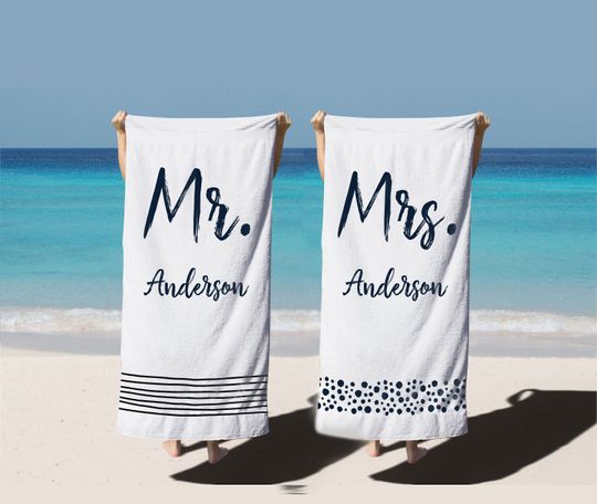 Personalized Mr. and Mrs. Towel, Personalized Beach Towel, Honeymoon Gift, Bridal Shower Gift, Bride Beach Towel, Gift For Groom