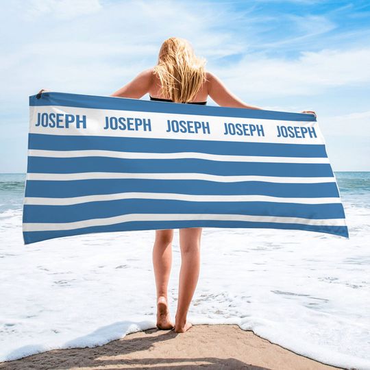 Personalized Brand Beach Towels For AIRBNB and VBRO, Vertical Lines Printed Beach Towel for Hotels, Personalized Beach Towel, Honeymoon Gift