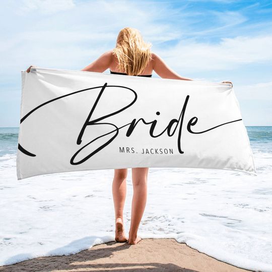 Bride Custom Beach Towel, Personalized Mrs. Name Beach Towel, Personalized Beach Towel, Honeymoon/Bachelorette Trip, Bridal Shower Gift