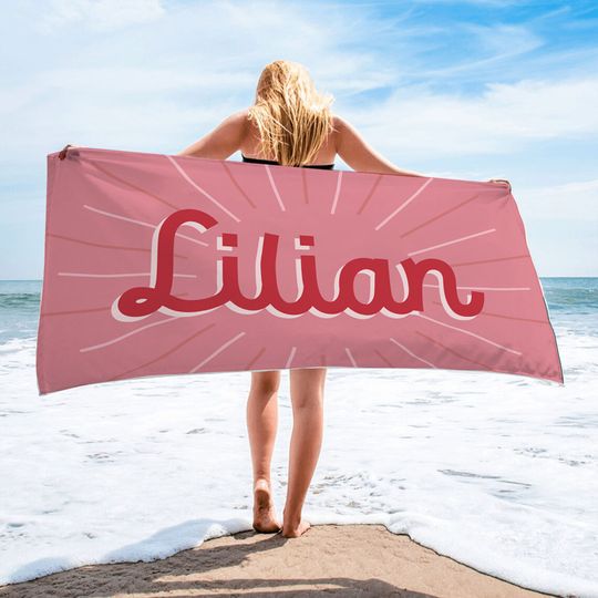 Personalized Name Beach Towels, Script Style Custom Pool Towel, Birthday Vacation Gift, Bachelorette Trip Favors, Towel for Kids