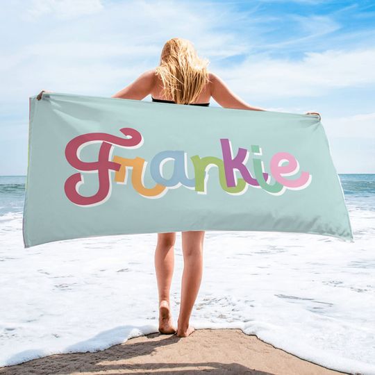 Multi Color Font Design Name Towels, Custom Colorful Beach Towels, Personalized Pool Spa Towels, Vacation Birthday Gift, Bachelorette Gift