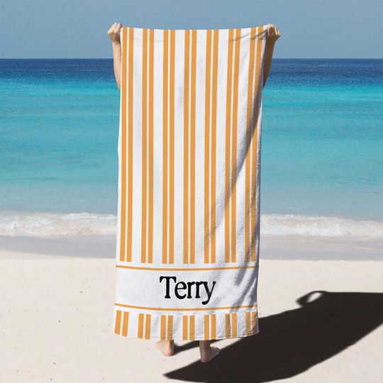 Striped Custom Name Beach Towel, Vintage Personalized Beach Towel, Customized Gift Towel, Gift For Her, Pool Towel, Vacation Gift , Birthday