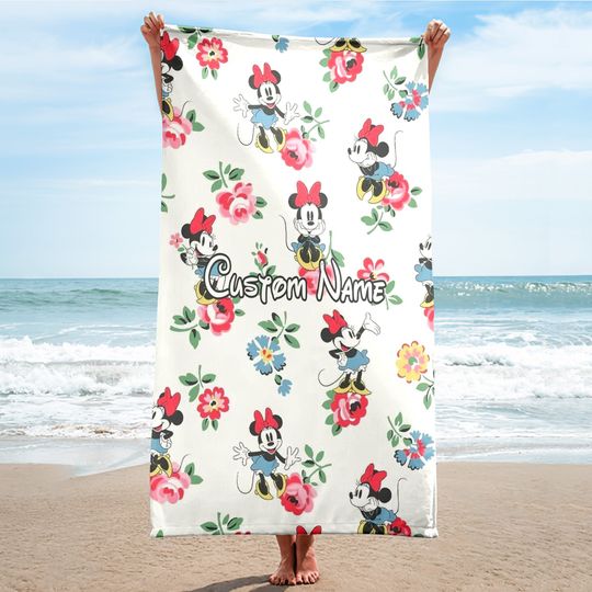 Mouse Floral Beach Towels, Cute Mouse Beach Towels, Magic World Beach Towel, Mouse Movie Beach Towel, Cartoon Beach Towel Gift