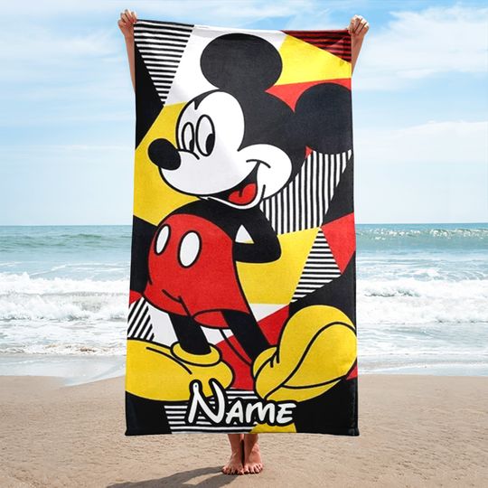 Personalized Cute Mouse Beach Towel, Animated Mouse Character Bath Pool Towel, Cartoon Family Summer Trip Gift, Magic Kingdom Beach Towel