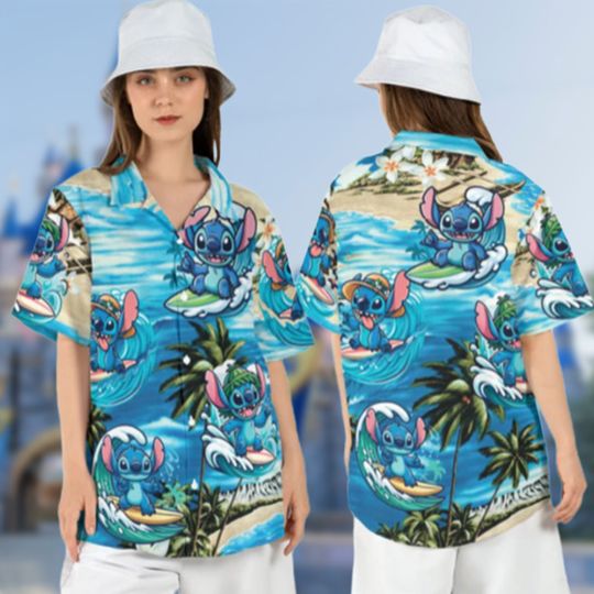Blue Dog Tropical 3D Hawaiian Shirt, Customized Mother Day Gift, Cute Character All Over Printed Top, Talking Monster 3D Women Shirt
