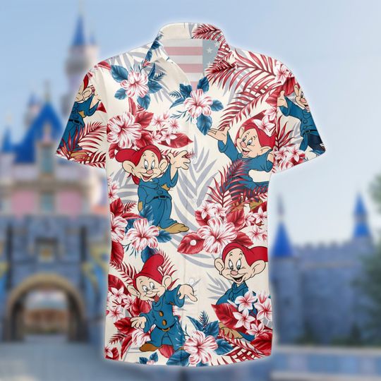 Blue Red Dwarf 4th July Hawaiian Shirt, Floral Dwarf Fourth Of July Hawaii Shirt, Funny Blue Red Dwarf All Over Print Button Up
