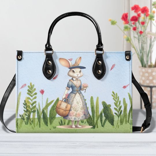 Easter Handbag, Bunny Design Purse, Spring Flower Handbag, Ladies Leather Handbag, Unique Bunny and Floral Handbag