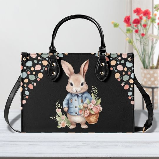 Easter Handbag, Bunny Design Purse, Spring Flower Handbag, Ladies Leather Handbag