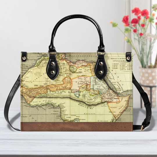 Vintage Map Print Handbag, Map Print Purse, Travel Bag, Gift for Traveler, Travel Handbag