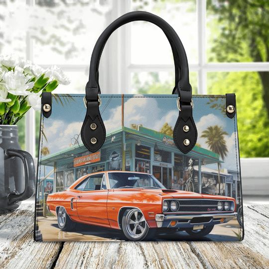 Classic Muscle Car Print Handbag, Vintage Car Print Purse, Retro, Classic Car Handbag, Gift for Car Buff