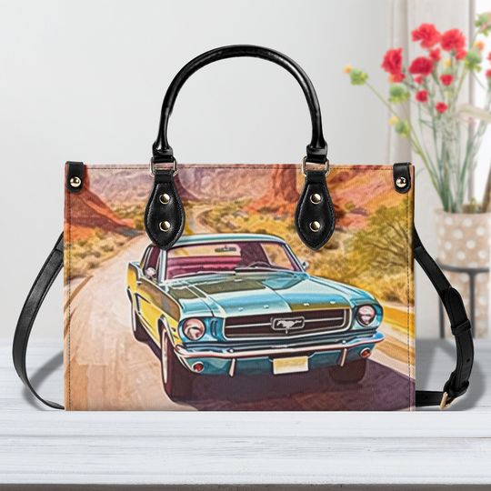 Classic Car Print Handbag, Vintage Car Print Purse, Retro Muscle Car, Classic Car Handbag