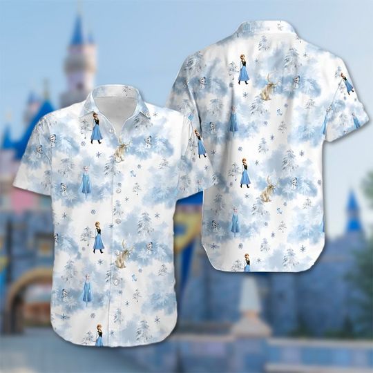 Ice Princess Sister Hawaii Shirt, Princess Button Up Shirt, Cartoon Hawaiian Shirt, Funny Shirt Gift, Princess Movie 3D All Over Print Shirt