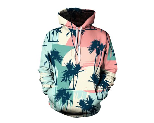Trippy Tree Hoodie - Florida Palm Tree Psychedelic Pullover Hoody - Graphic Print Nature Jumper