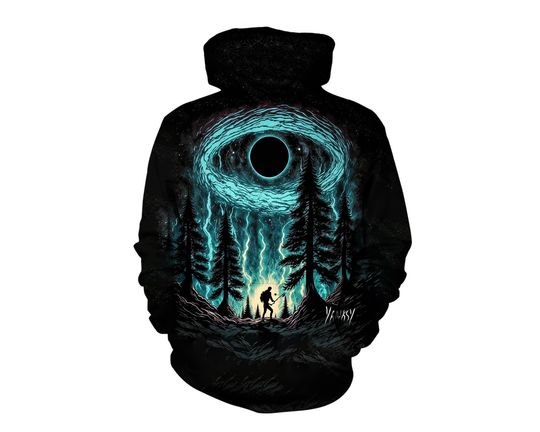Trippy Space Alien Art Graphic Hoodie - Psychedelic Pullover Jumper - Galaxy Universe Print Hoody - Festival Clothing for Men or Women