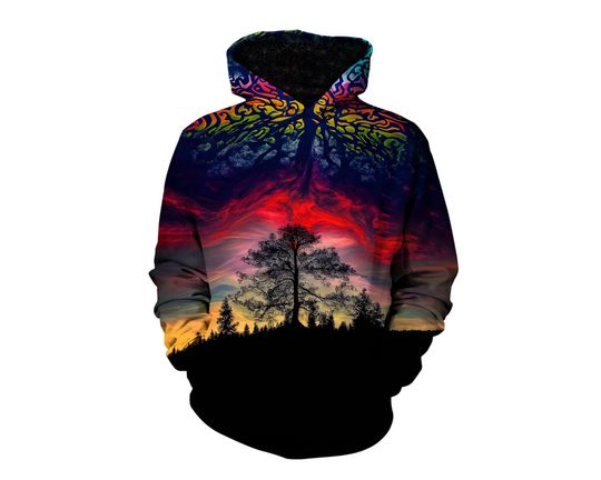 Trippy Space Art Graphic Hoodie - Psychedelic Galaxy Pullover Hoody - Universe All-Over Print Jumper