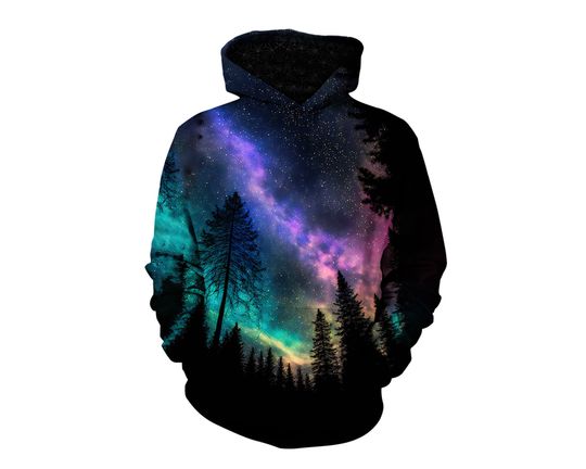 Trendy Space Art Graphic Hoodie - Trippy Galaxy Artwork Pullover Hoody - Trippy Universe Jumper - Colorful Unisex Festival Clothing