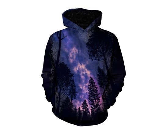 Trippy Space Art Graphic Hoodie - Cozy Psychedelic Pullover Jumper - Galaxy Universe Print Hoody - Galactic Festival Clothing for Men
