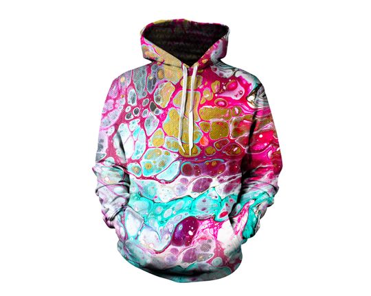 Psychedelic Hoodie - All Over Marble Painting Print - Detailed Graphics
