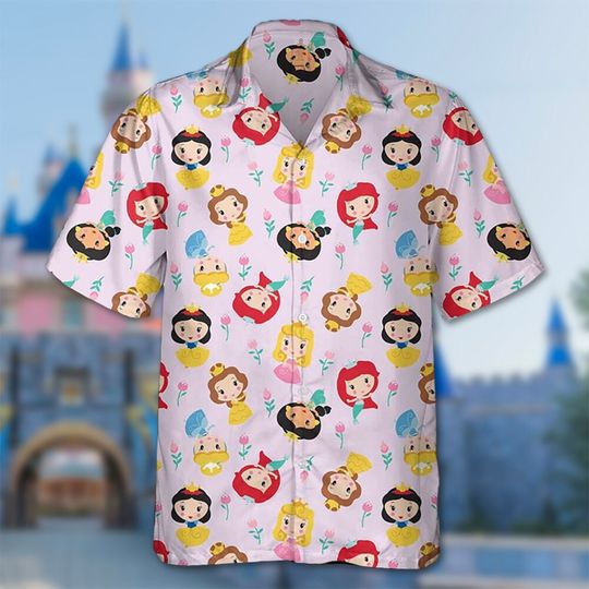 Chibi Princess Hawaii Shirt, Chibi Characters Button Up Shirt, Cartoon Hawaiian Shirt, Funny Shirt, Princess Movie 3D All Over Print Shirt